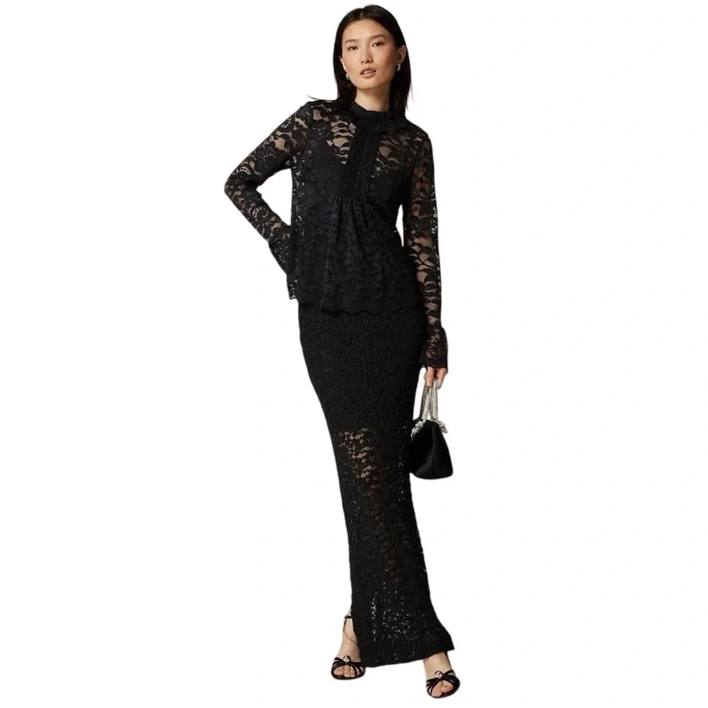 J Crew Black Lace L/S Blouse Cami 2p Set Size 10 $128 EUC Worn 1x KL